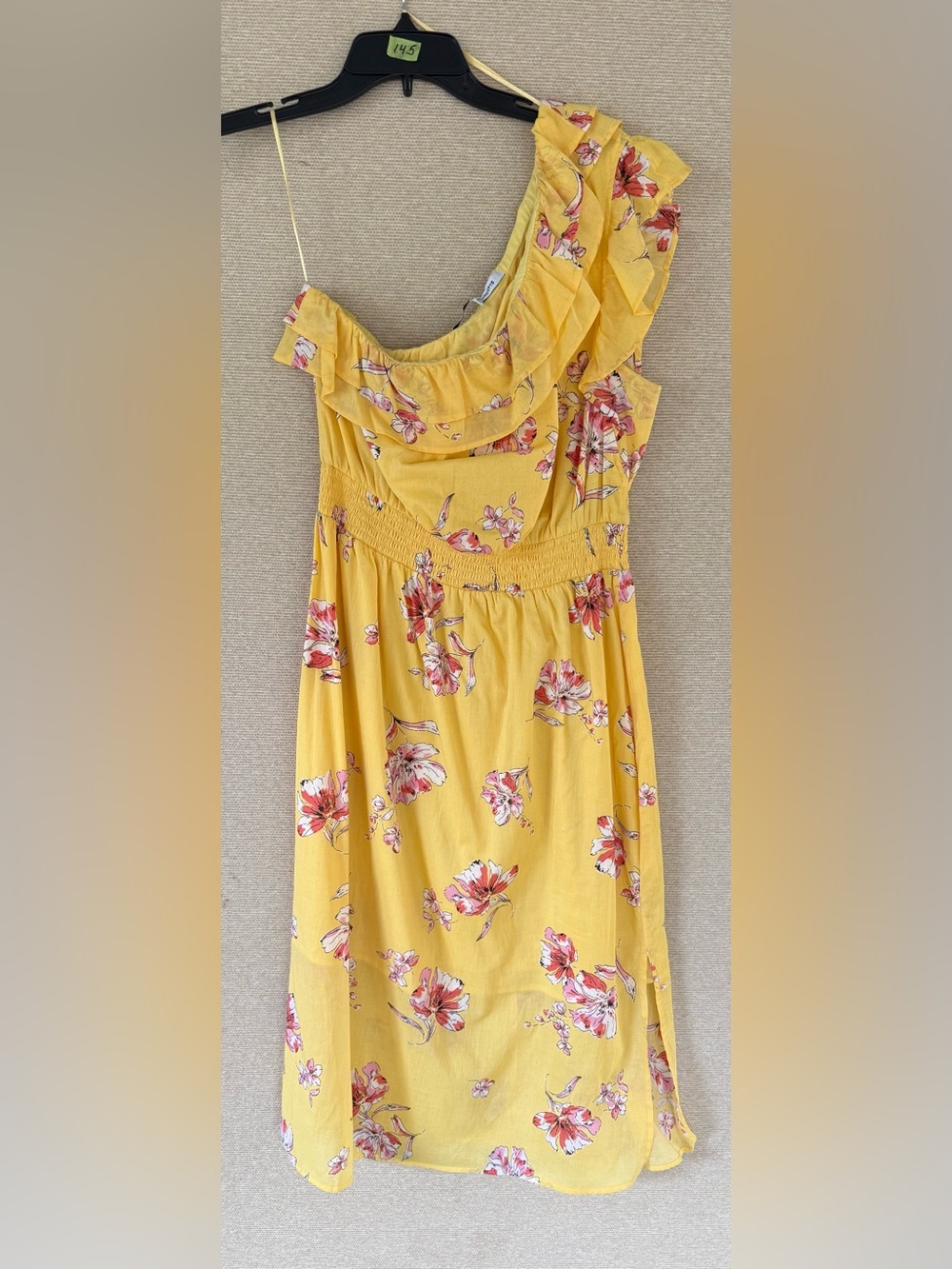 Collective Concepts Yellow Floral One-Shoulder Ruffle Dress